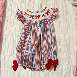 Striped Baby Romper with Red Bows